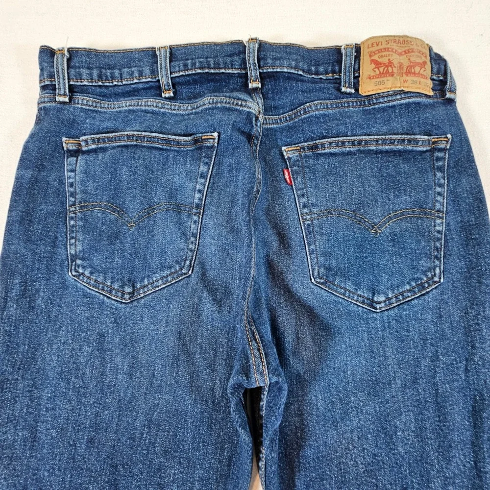 Levi's 505 Regular Fit Jeans Mens 38x32 Dark Wash Blue Straight Leg Denim